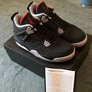 Nike Air Jordan 4 Bred Black Red Golf Shoes Deadstock Size 9.5 New w Tags